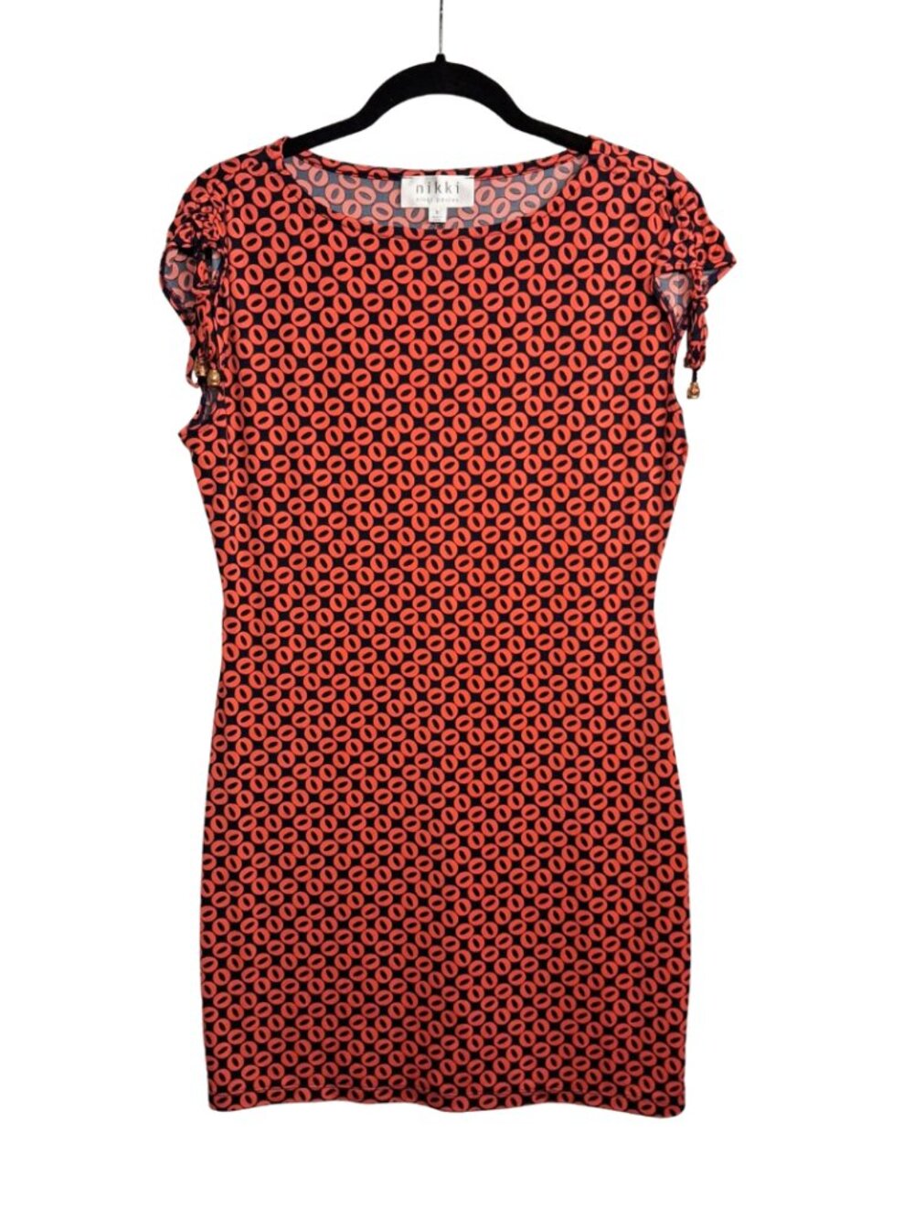 NIKKI POULOS Orange Mini Dress Geo Patterned Stretchy Sheath Retro Pattern Small